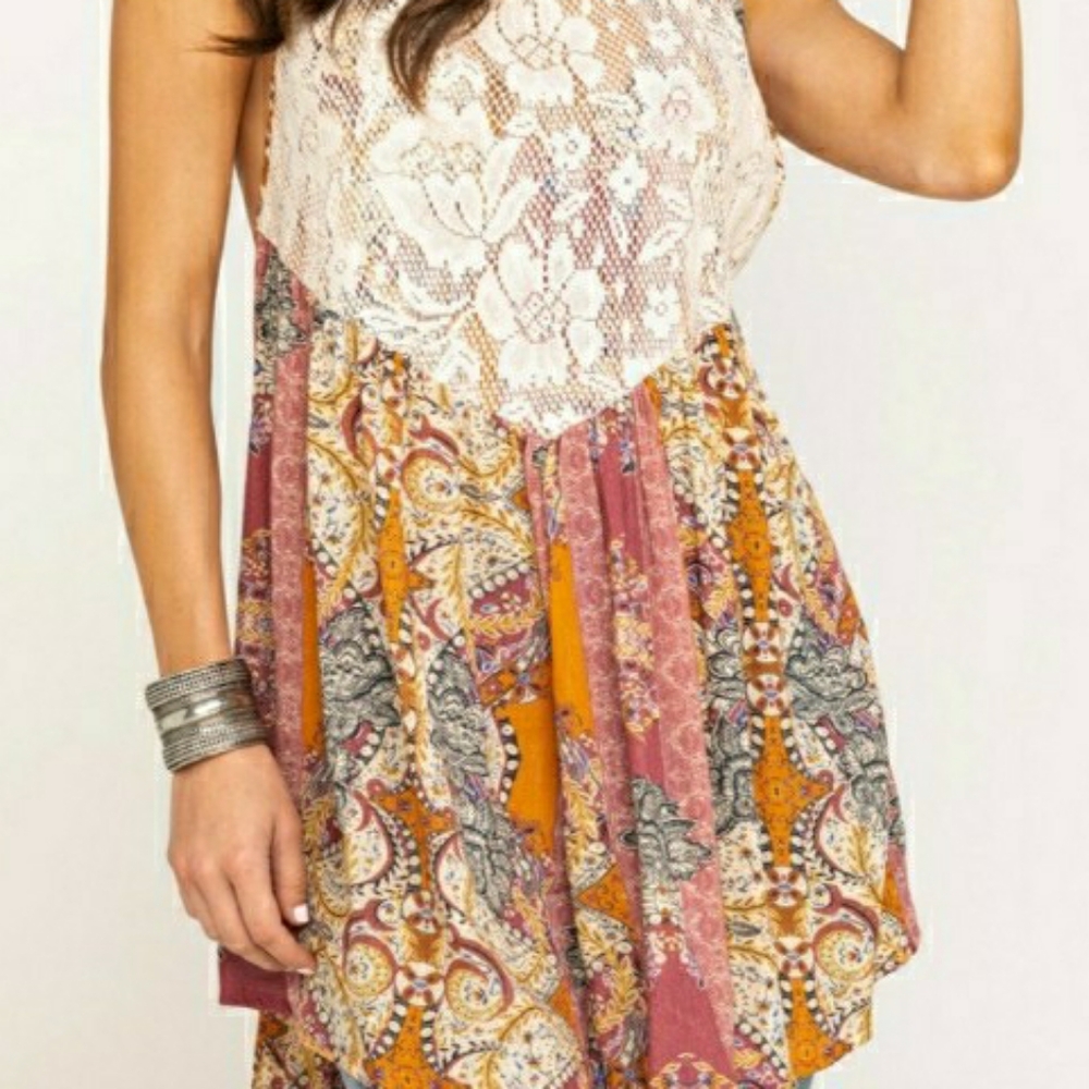 NWT FREE PEOPLE Boho Trapeze Tunic Sexy Top dress lacy lace XS
